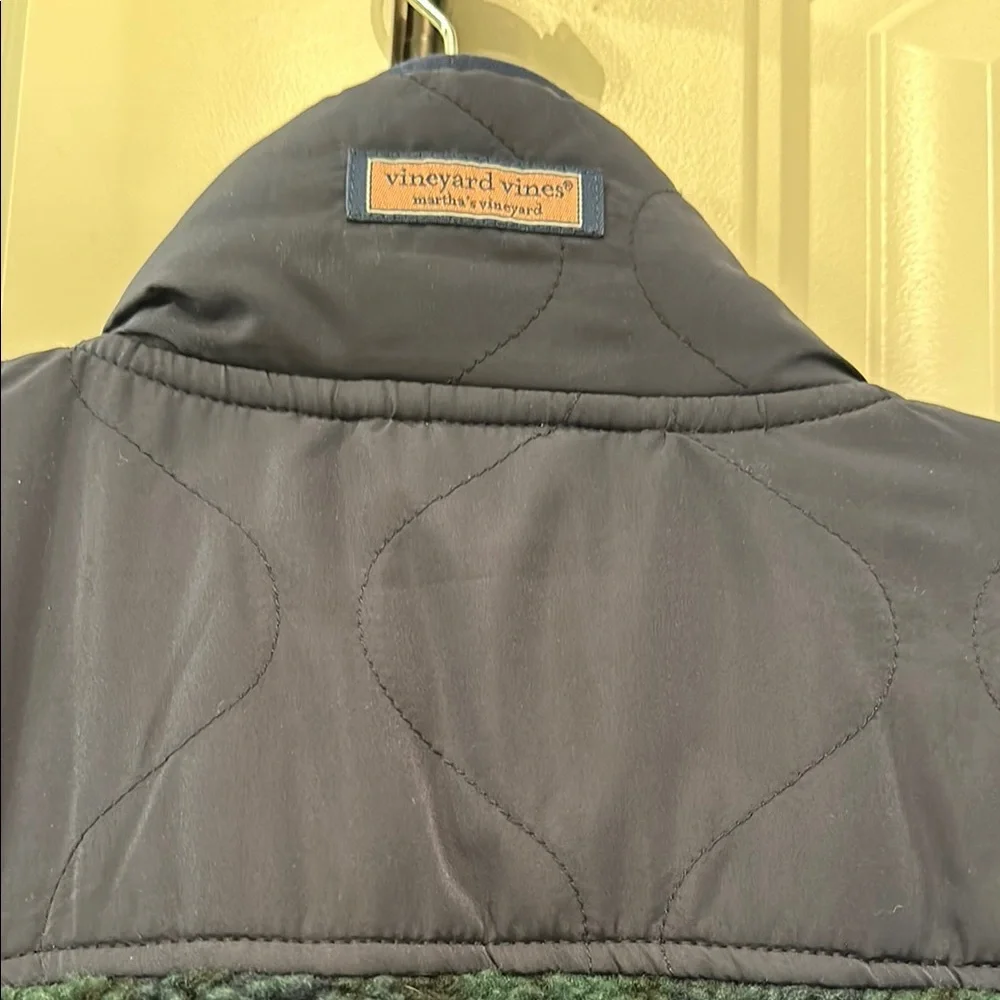 Vineyard Vines Green and Navy Plaid Fleece Pullover - Picture 3 of 5